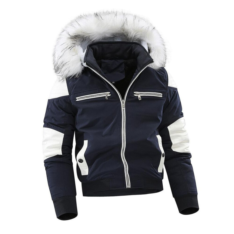 (blue, XXXL) Large White Wool Short Cotton Jacket Insert Leather Men&apos;s Cotton Jacket Men&apos;s Fashion Long Sleeve Jacket