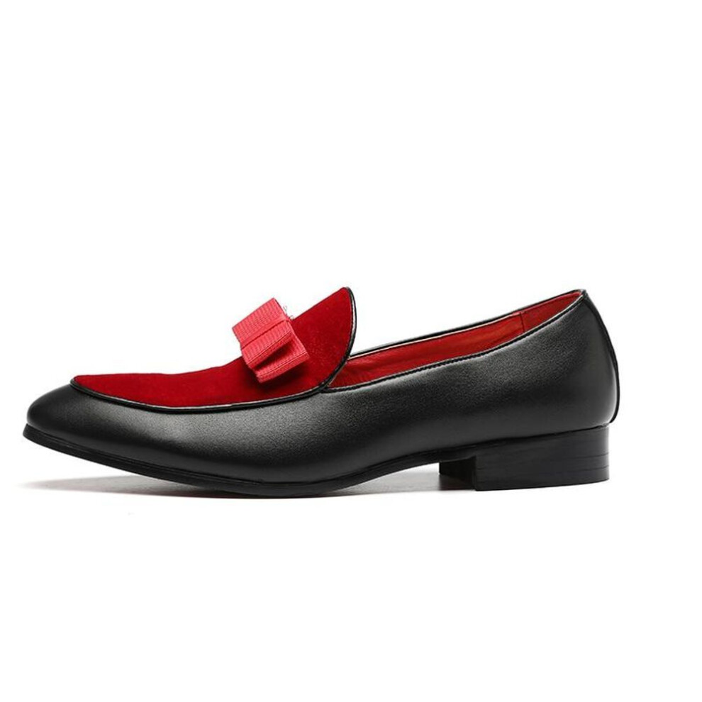 (red, 46) Italian Dress Mens Shoes Male Flats Leather Loafers for Men Black Red Suede Loafers Men Formal Wedding Shoes