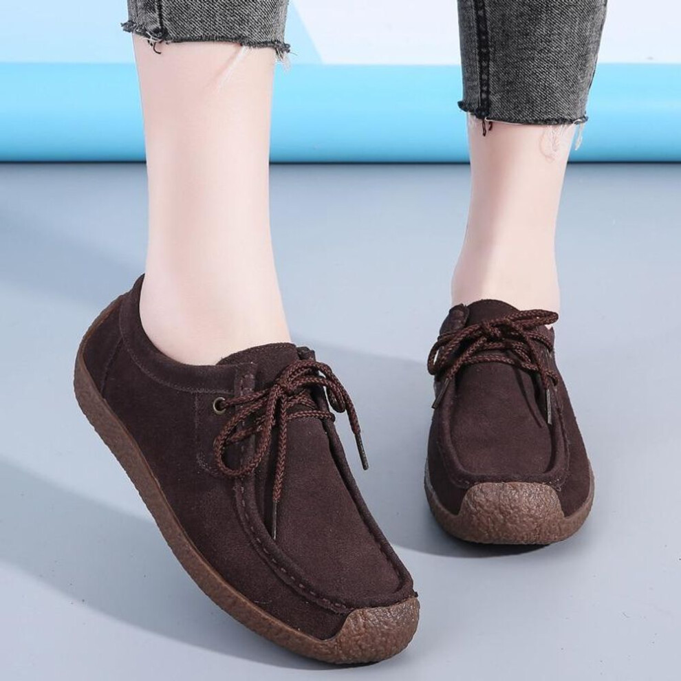 (coffee, 38) Suede Leather Women Casual Shoes Lace Up Flats Sneakers Women Moccasins Designer Loafers Ladies Shoes Woman