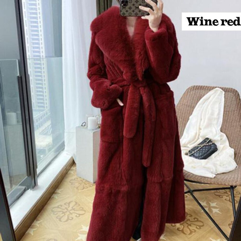 (wine red, L) 2021 Winter Women Fashion Coat 9 Color Plus Size Coat Luxury Jacket Fur Coat Ladies Warm Coat Outwear