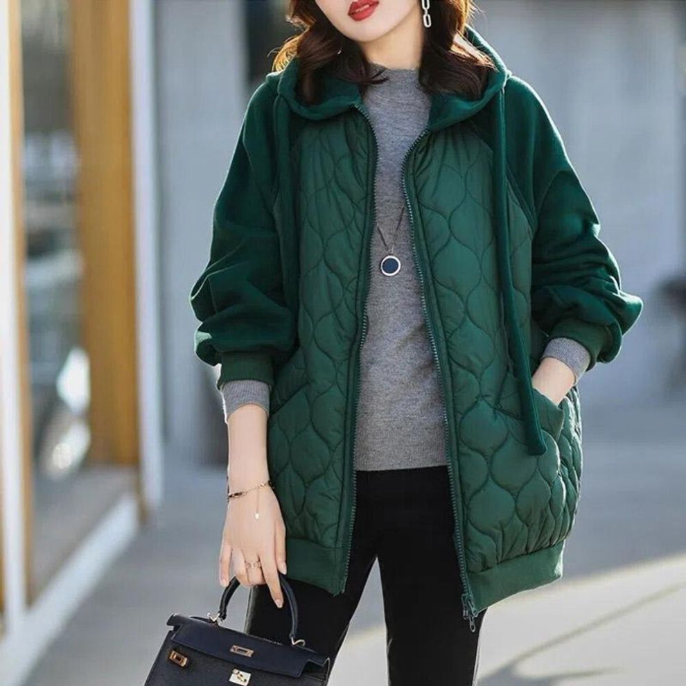 (green, XL) Hooded Jacket Women Early Autumn Plus Size  Warm Sweatshirt Loose Casual Zipper Peplum Jacket Tops