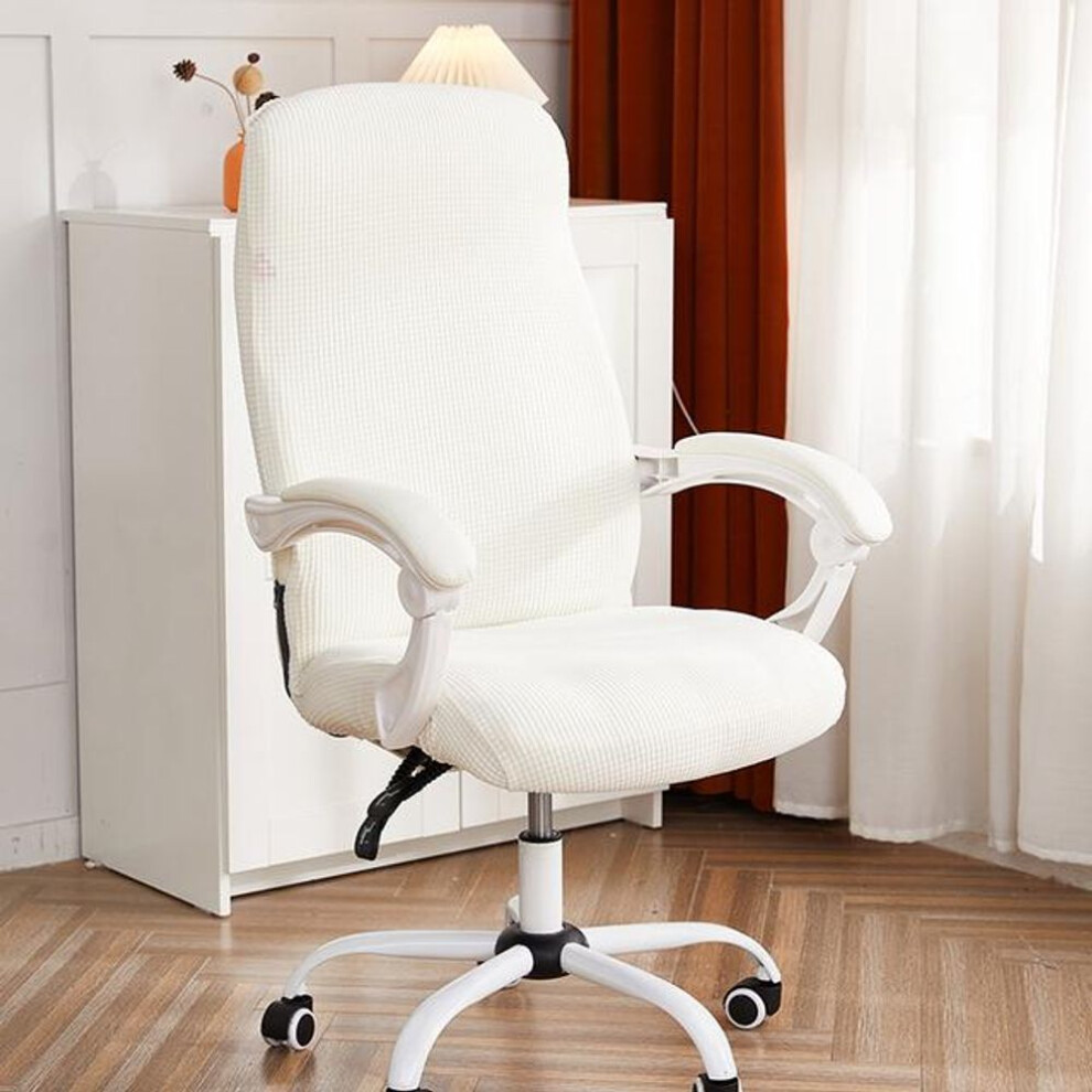 (white, M Chair Cover) Jacquard Office Chair Cover Solid Color Computer Chair Covers Elastic Armchair Slipcover For Living Room Study Gaming Chair