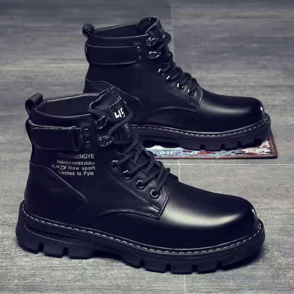 (as the picture, 43) Fashionable and Comfortable Men&apos;s Fall High-top British Style Black Workwear Biker Leather Boots Spring and Fall Casual Leather Shoes