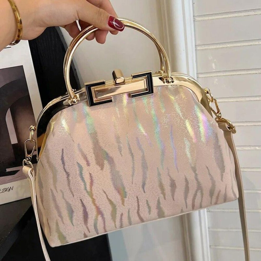(khaki) New Retro Women&apos;s Lock Chic Handbags Evening Clutch Designer Brand Lady Shoulder Bags Shell Clip Black White Pink Crossbody Bag