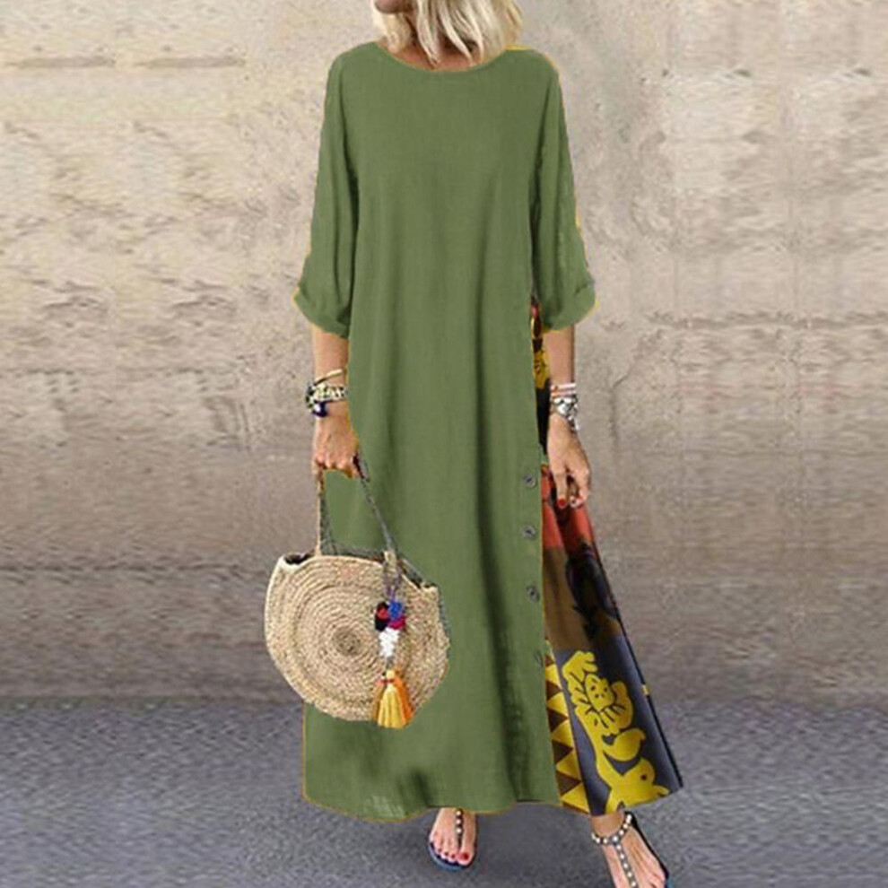 (light green, M) Women&apos;s Fashion Casual Loose Big Swing Half Sleeve Floral Holiday Maxi Plus Size Longos Robe Vintage Flower Round Neck Contrast Long Dress