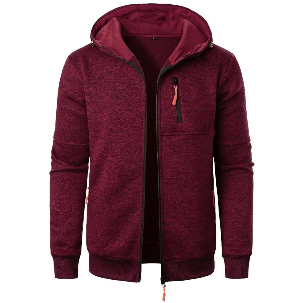 (wine, XXXL) Men&apos;s Sports Fitness Casual Sweatshirt Cardigan Hooded Jackets Cardigan Hooded Sweatshirts Baseball Jacket