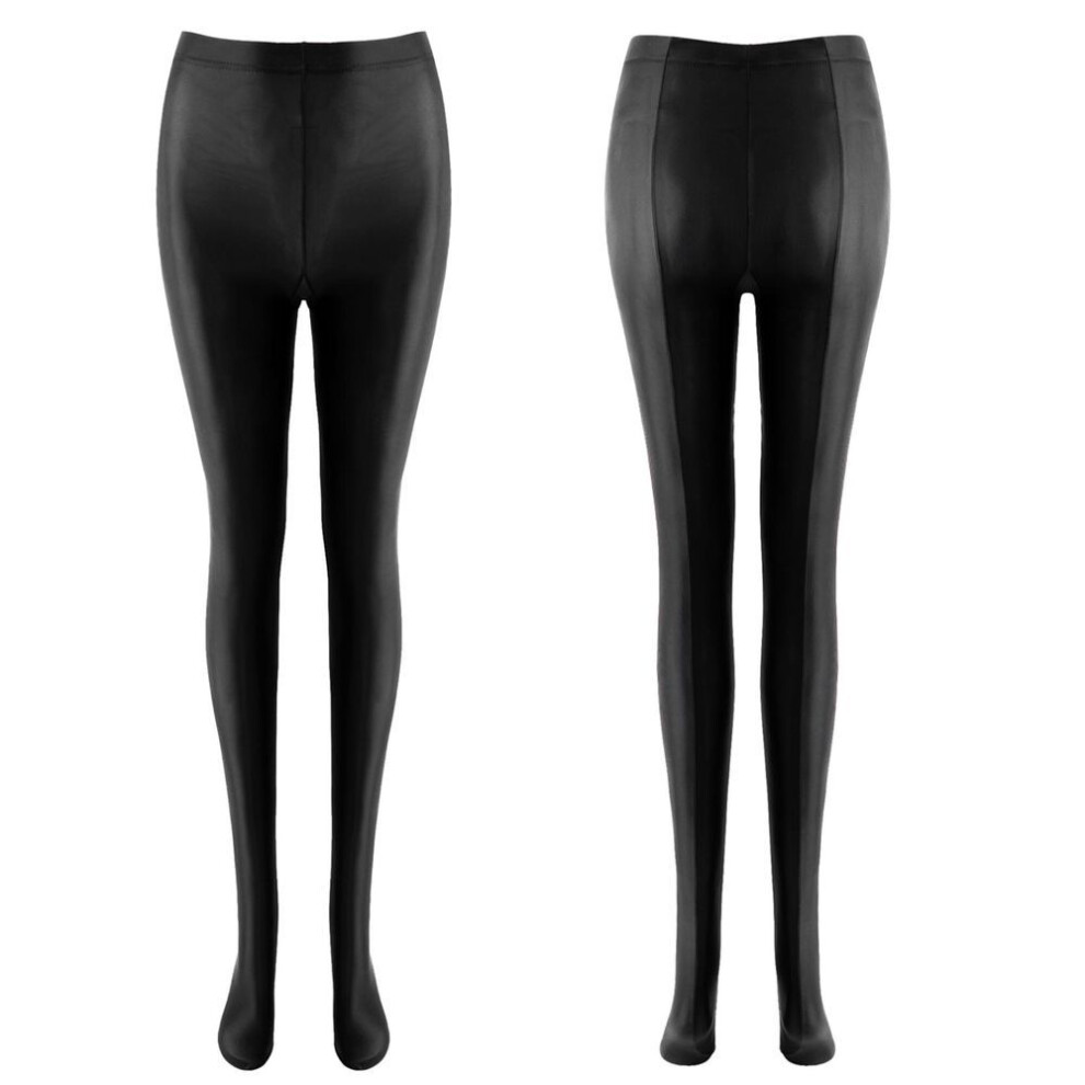 (black, L) Woman Shiny Oil Glossy Footed Pantyhose Tights Leggings Shimmery Hold Up Stockings Lingerie