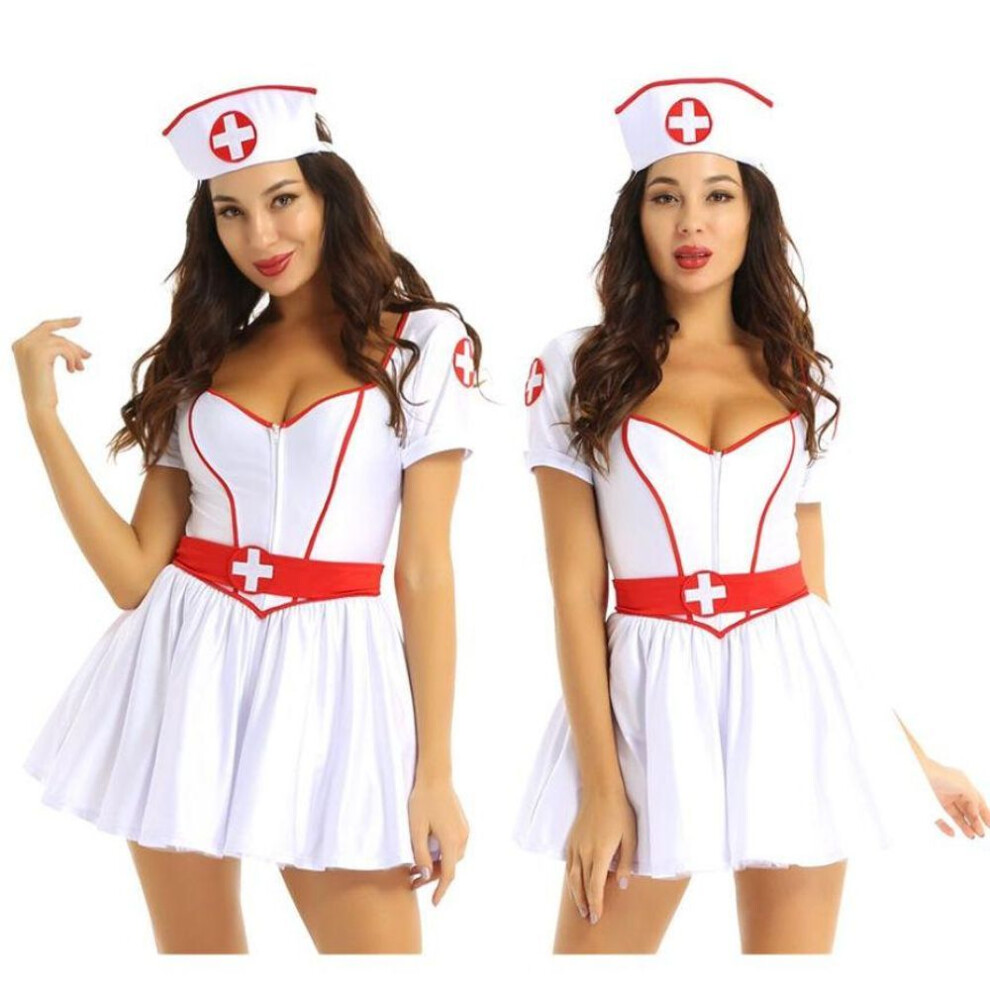 (white, XL) Erotic Nurse Dress Uniforms Women Adults Naughty Nurse Doctor Costume Halloween Sexy Maid Cosplay Outfits Fantasias Clubwear Set