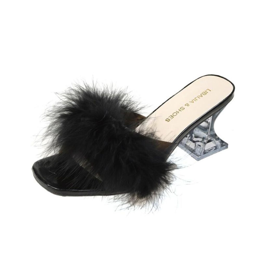 (black, 42) Summer Shoes Woman 2022 Fashion Heels Slippers Ladies Sexy Plush Slip-on Slides Women Wedding Party Shoes