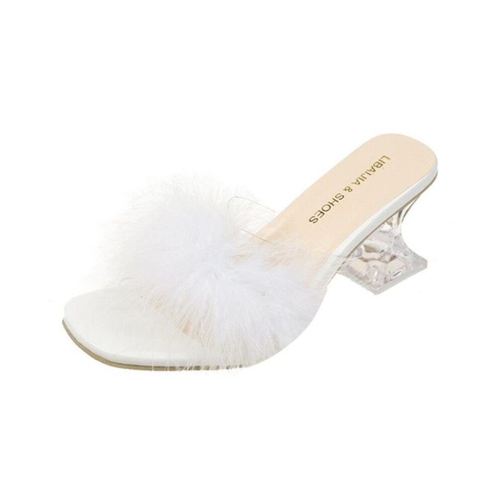 (white, 42) Summer Shoes Woman 2022 Fashion Heels Slippers Ladies Sexy Plush Slip-on Slides Women Wedding Party Shoes
