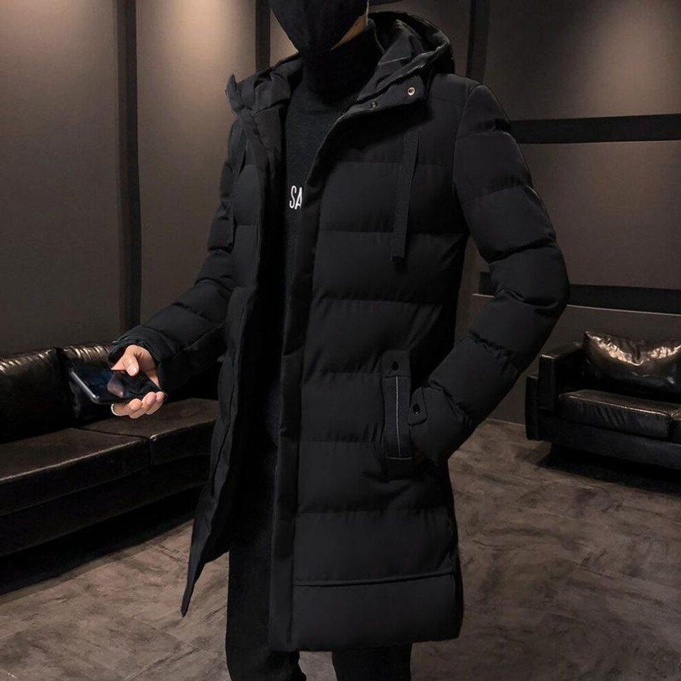 (black, XXXXL) Men&apos;s Hooded Down Jacket Mid-length Winter Hooded Thicken Mid-length Hooded Men Warm Coat Winter Puffer Jacket Parka Overcoat