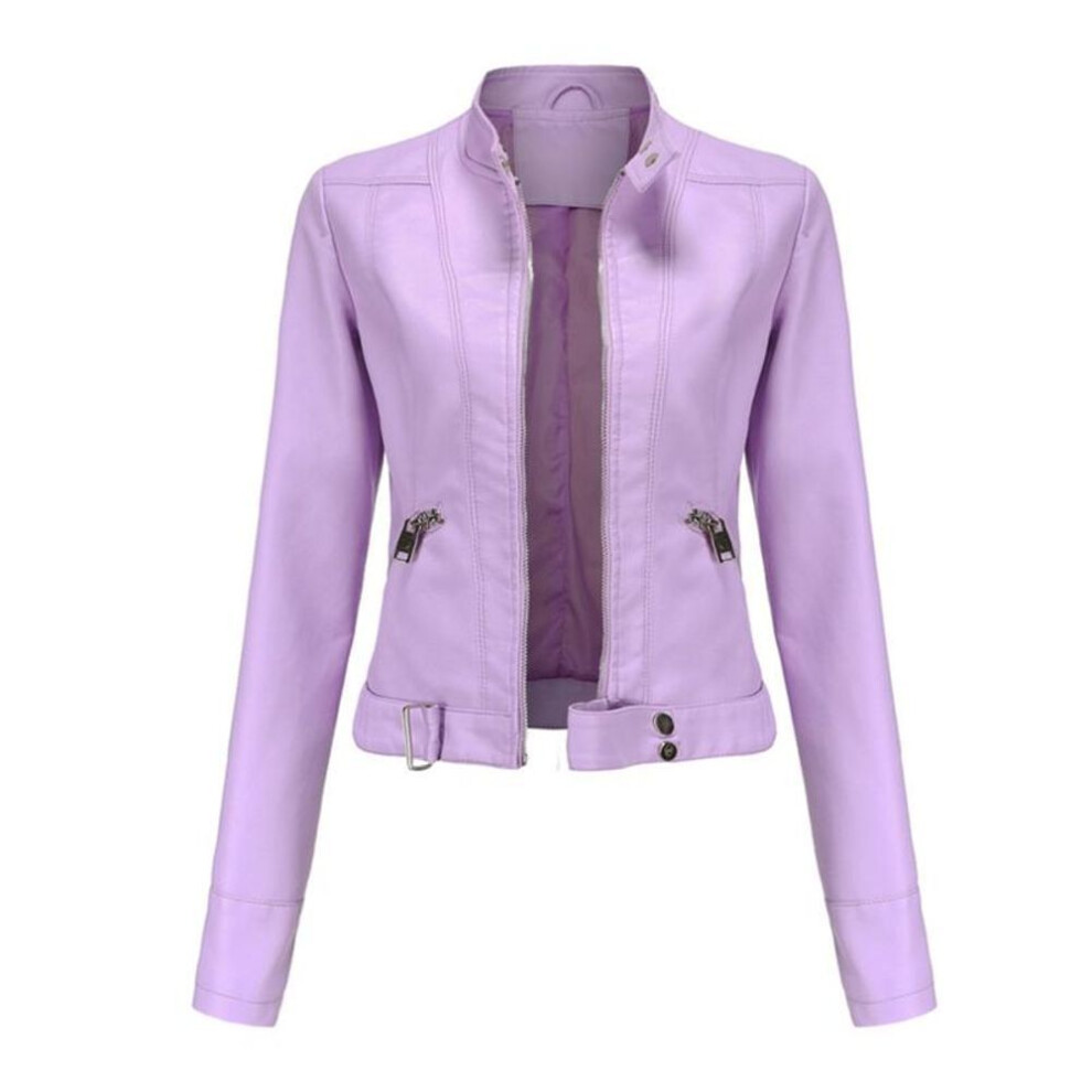 (pink, S) 2022 Leather Jacket Women&apos;s Short Small Jacket Spring and Autumn Stand Collar Ladies Leather Jacket Women&apos;s Thin Leather Jacket