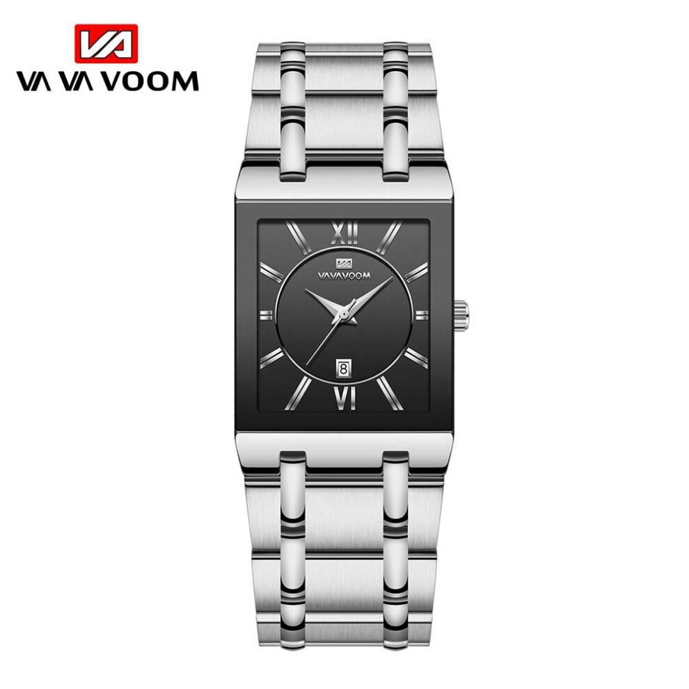 (silver,black) VA VA VOOM Relogio Masculino Sport Gold Watch Men Super Mens Watches Top Brand Luxury Golden Quartz Stainless Steel 30m Waterproof Wrist Watch