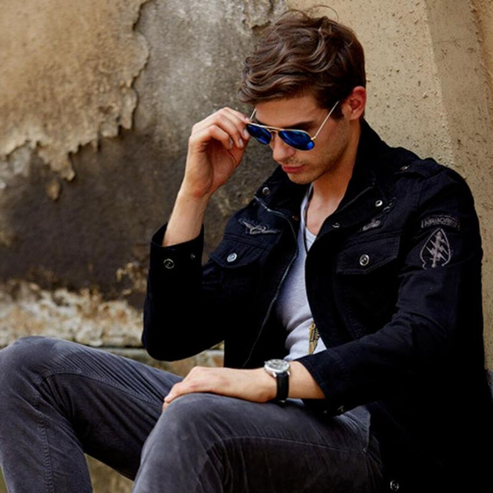 (black, M) European and American Fashion Big Size Men&apos;s Winter Jacket Jacket Denim Men&apos;s Outerwear