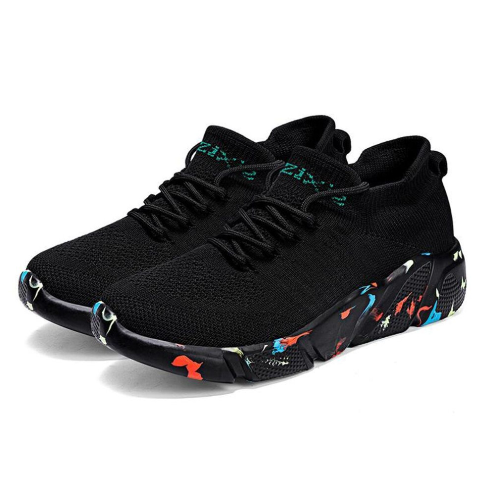 (black,multicolor, 42) Men&apos;s Breathable Sneakers Running Shoes Men and Women Ultralight High Elastic Socks Shoes Tennis Sports Black Shoes