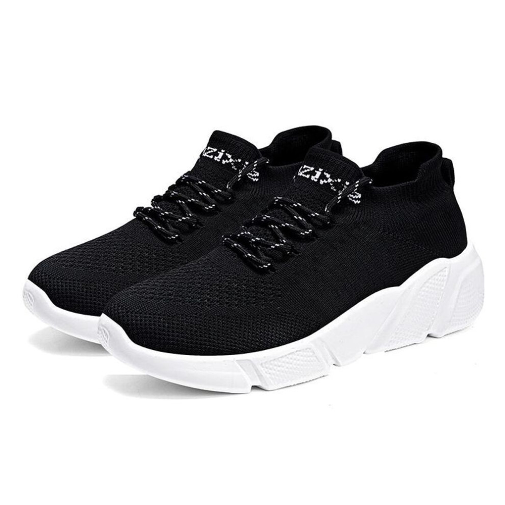 (black,white, 44) Men&apos;s Breathable Sneakers Running Shoes Men and Women Ultralight High Elastic Socks Shoes Tennis Sports Black Shoes