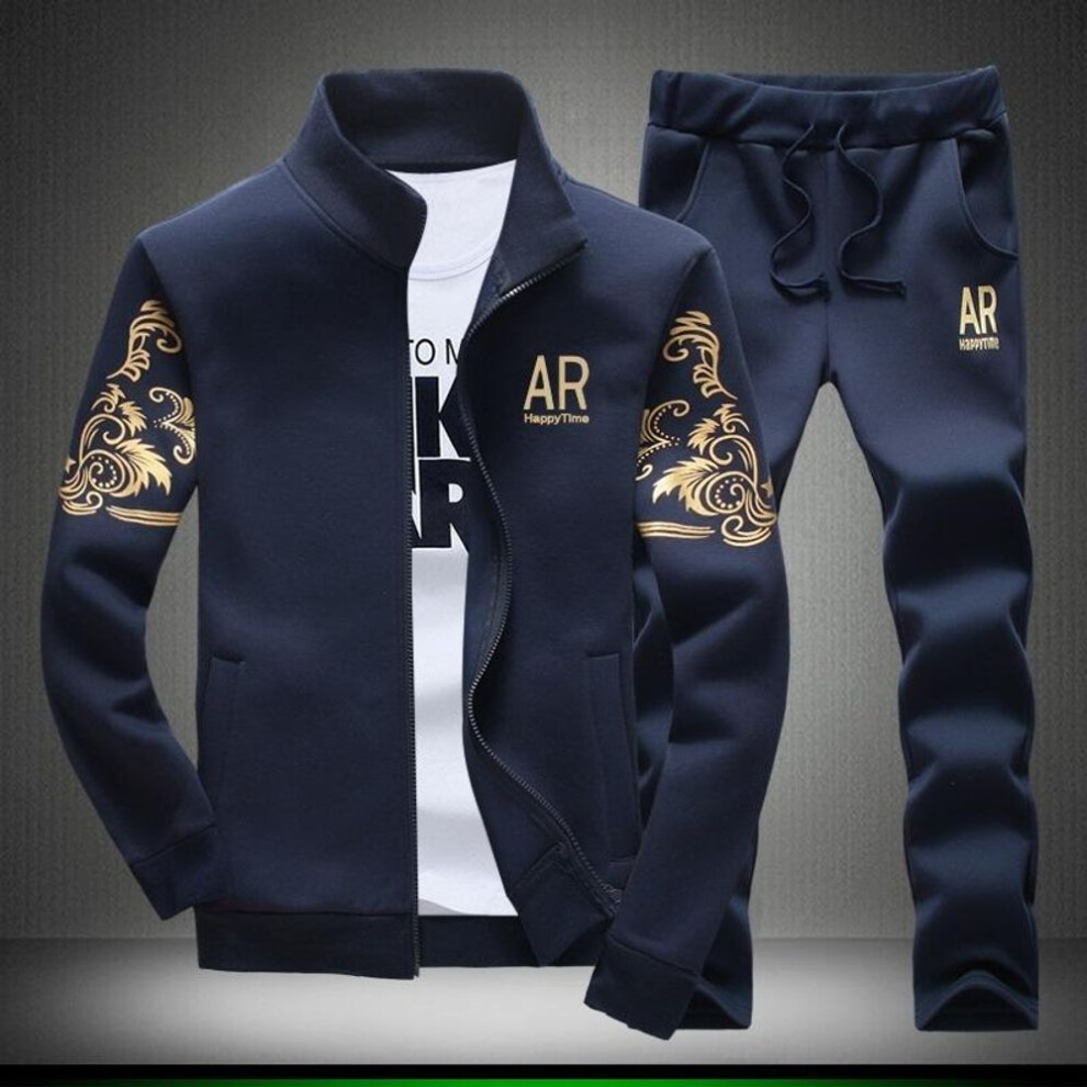 (navy blue, M) Casual Men Fashion Sweatshirts Jackets+Pants Plus Size Sports Suits