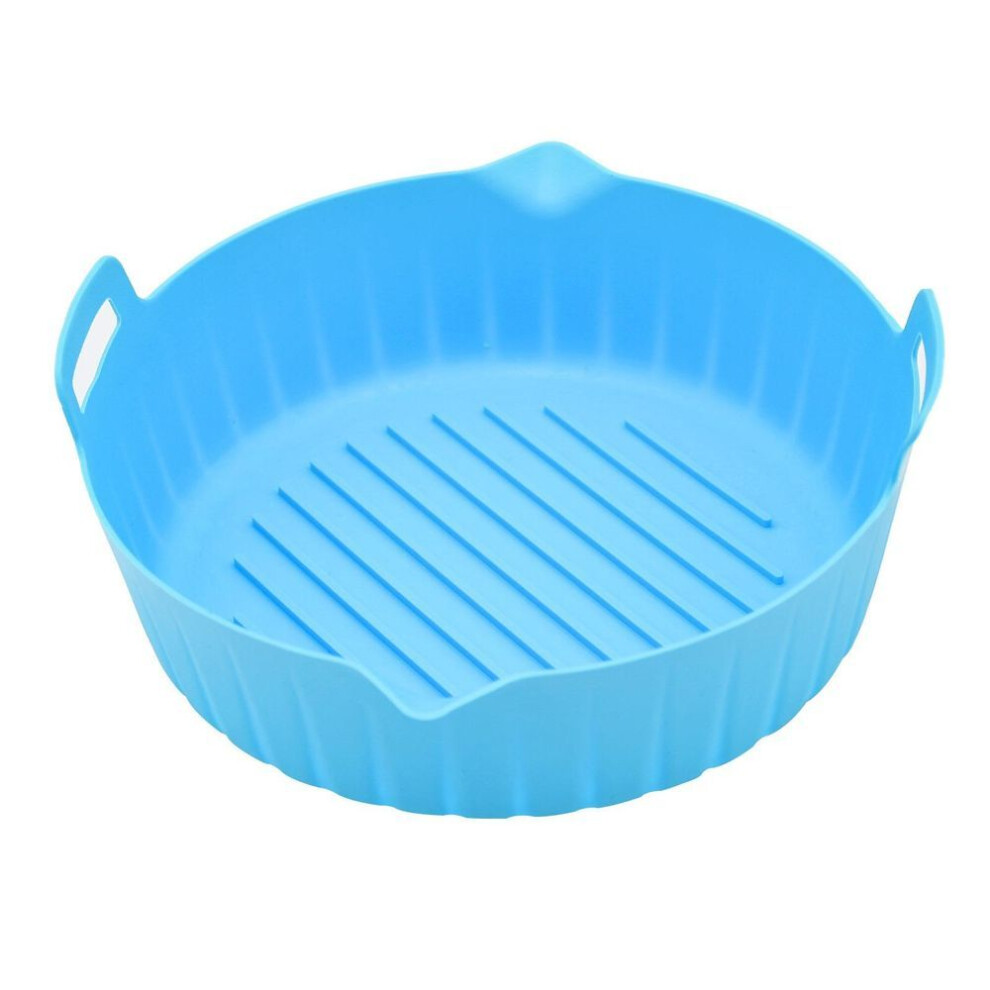 (blue, 21*21*7.5cm) Thickened Round Air Fryer Mat Silicone Baking Pan Inner Liner Baking Pan Multi-functional Heat Insulating Silicone Tray