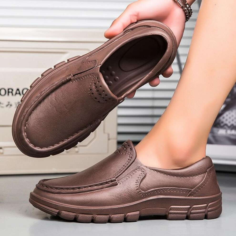 (brown, 47) Chef Shoes Four Season Anti Slip Oil Resistant Plus Size Business Casual Men&apos;s Work Leather Shoes Fashion Comfort Soft Soled