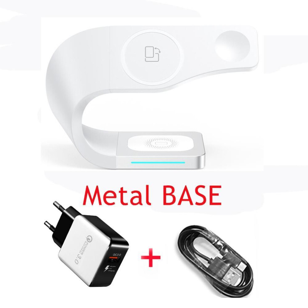 (as the picture, Metal Base EU Plug) Est Multi Function Wireless Charger Station Qi Phone Stand 3 In 1 Wireless Charger For Magsafe Stand