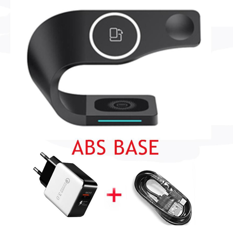 (as the picture, ABS Base EU Plug1) Est Multi Function Wireless Charger Station Qi Phone Stand 3 In 1 Wireless Charger For Magsafe Stand