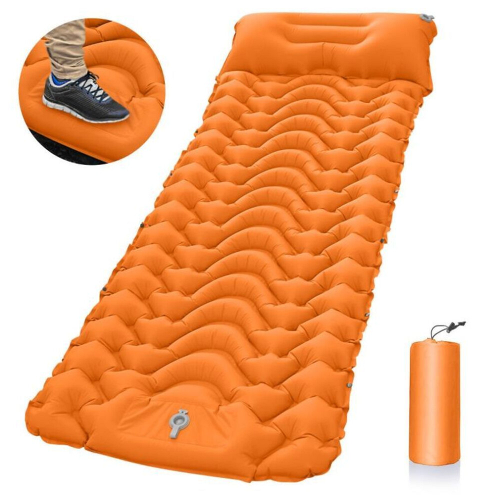 (dark blue, 196*68*8cm) one Person 40D TPU Feet Air Mat Inflatable Camping Outdoor Sleeping Pad  Air Mattress Ultralight Cushion Tent Automatic Inflation Headrest Travel