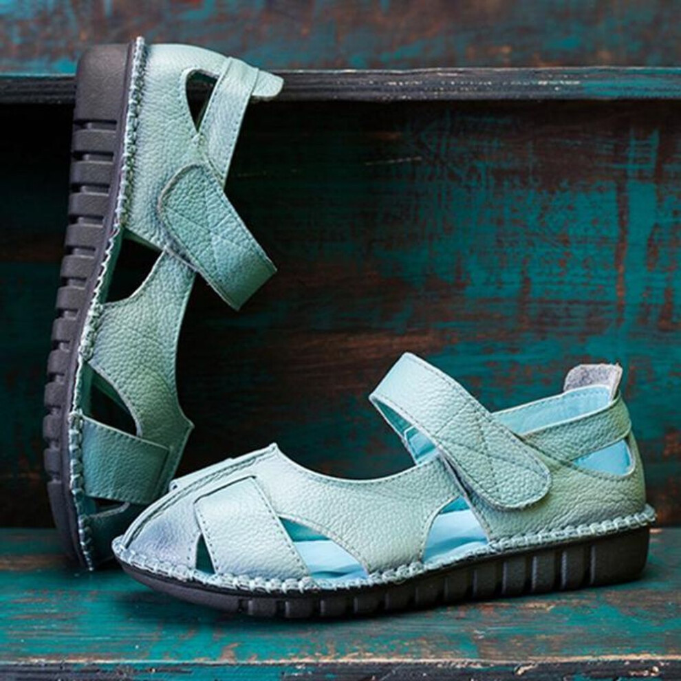 (blue, 39) Women Genuine Leather Sandals Comfortable Soft Soles Shoes Women Flats Fashion Summer Shoes Ladies Sandals
