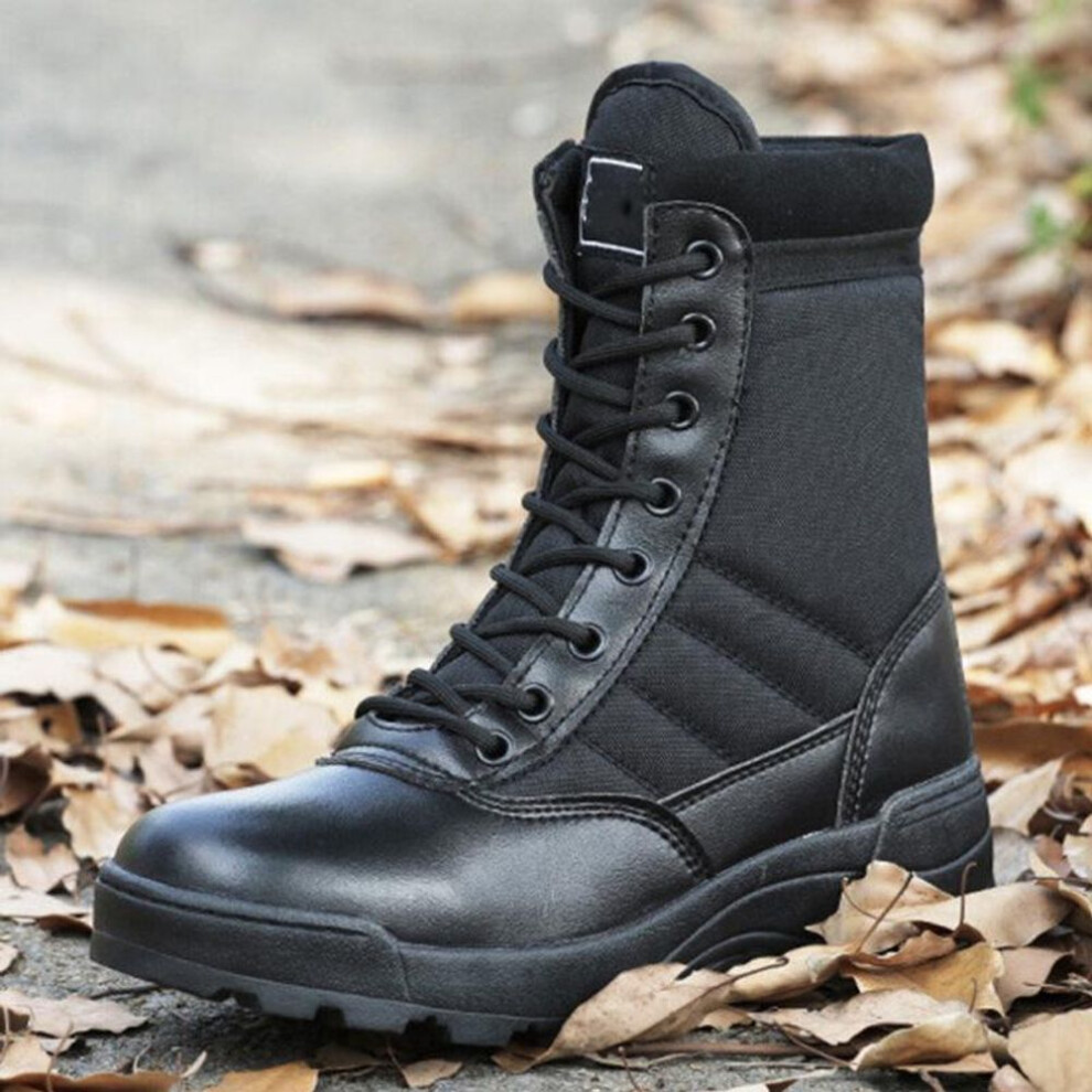 (black, 44) Mens Boots Special Force Leather Waterproof Desert Combat Ankle Boot Army Work Men&apos;s Shoes