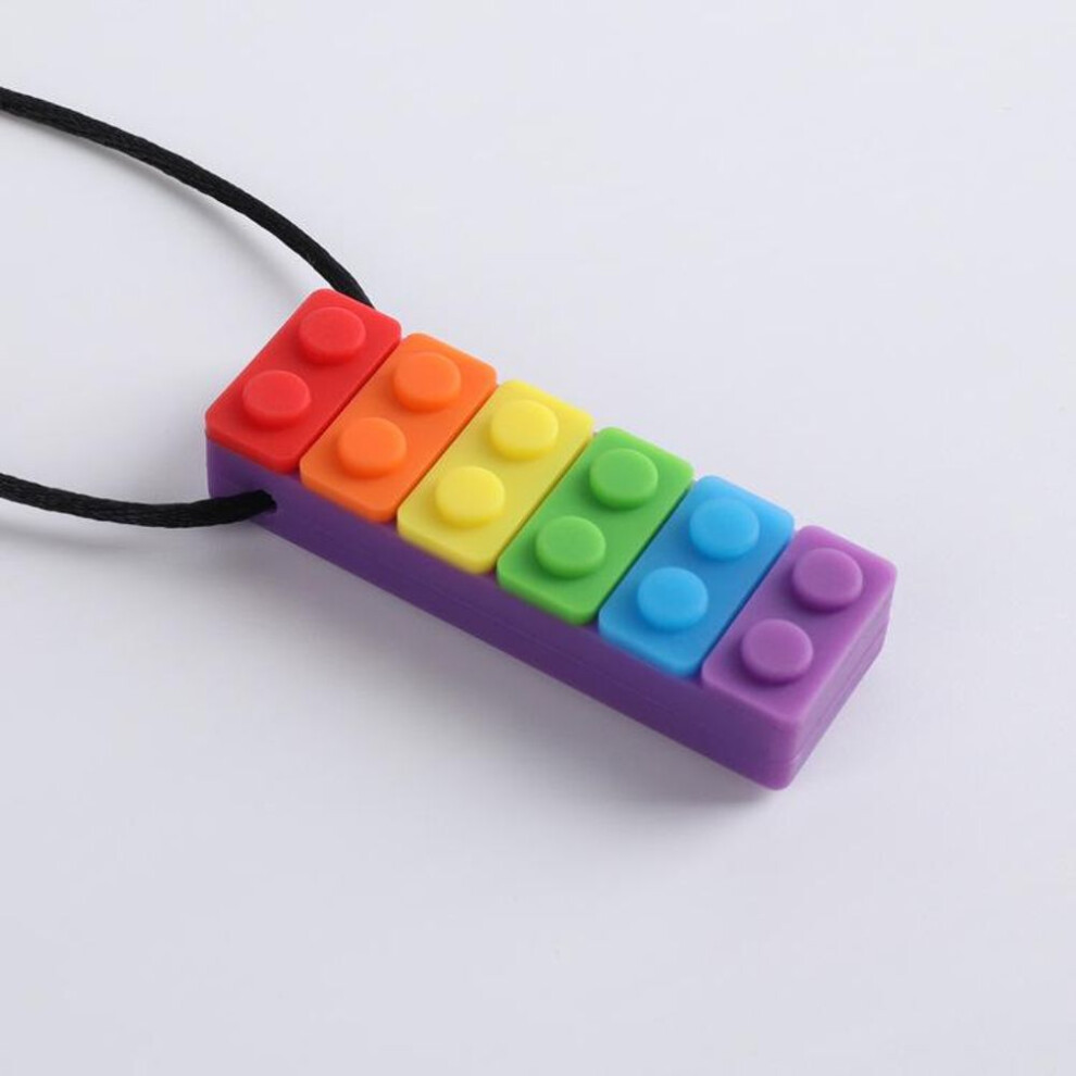 (purple) 1Pc Sensory Chew Necklace Brick Chewy Kids Silicone Biting Pencil Topper Teether Toy, Silicone Teether for Children with Autism