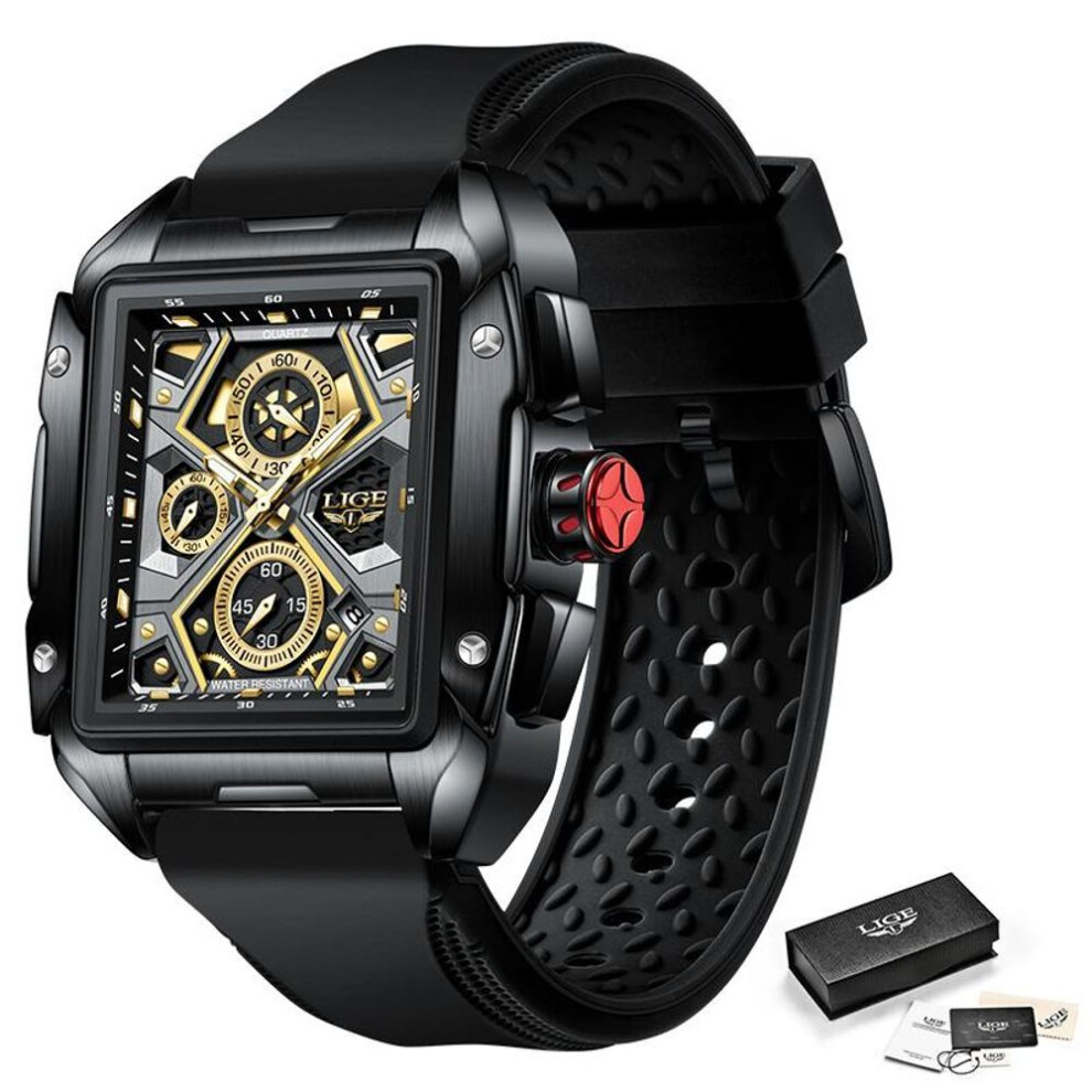 (black) LIGE Fashion Men&apos;s Watch Top Brand Creative Quartz Watch Sports Waterproof Chronograph Watch
