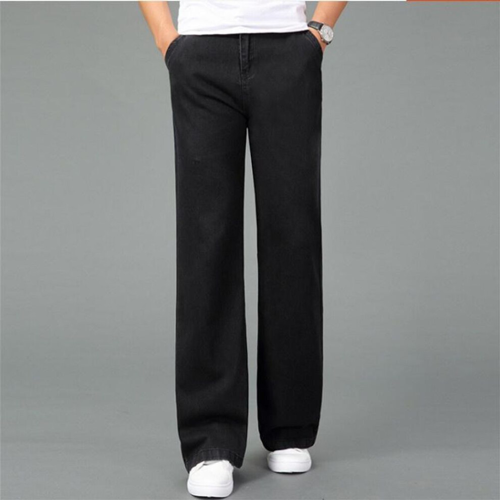 (black, 26) Mens Bell-Bottoms Jeans 60s 70s Flares Denim Pants Vintage Retro Wide Leg Trousers Slim Fit