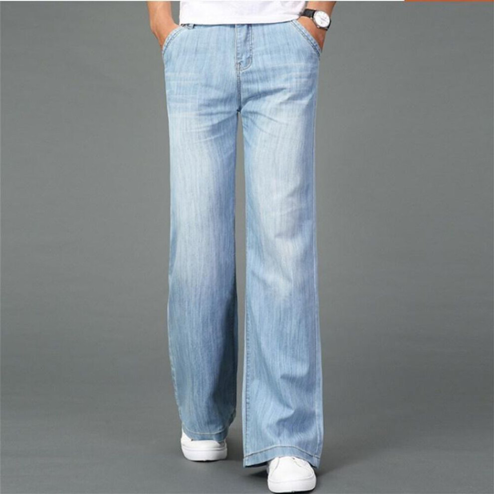 (light blue, 29) Mens Bell-Bottoms Jeans 60s 70s Flares Denim Pants Vintage Retro Wide Leg Trousers Slim Fit