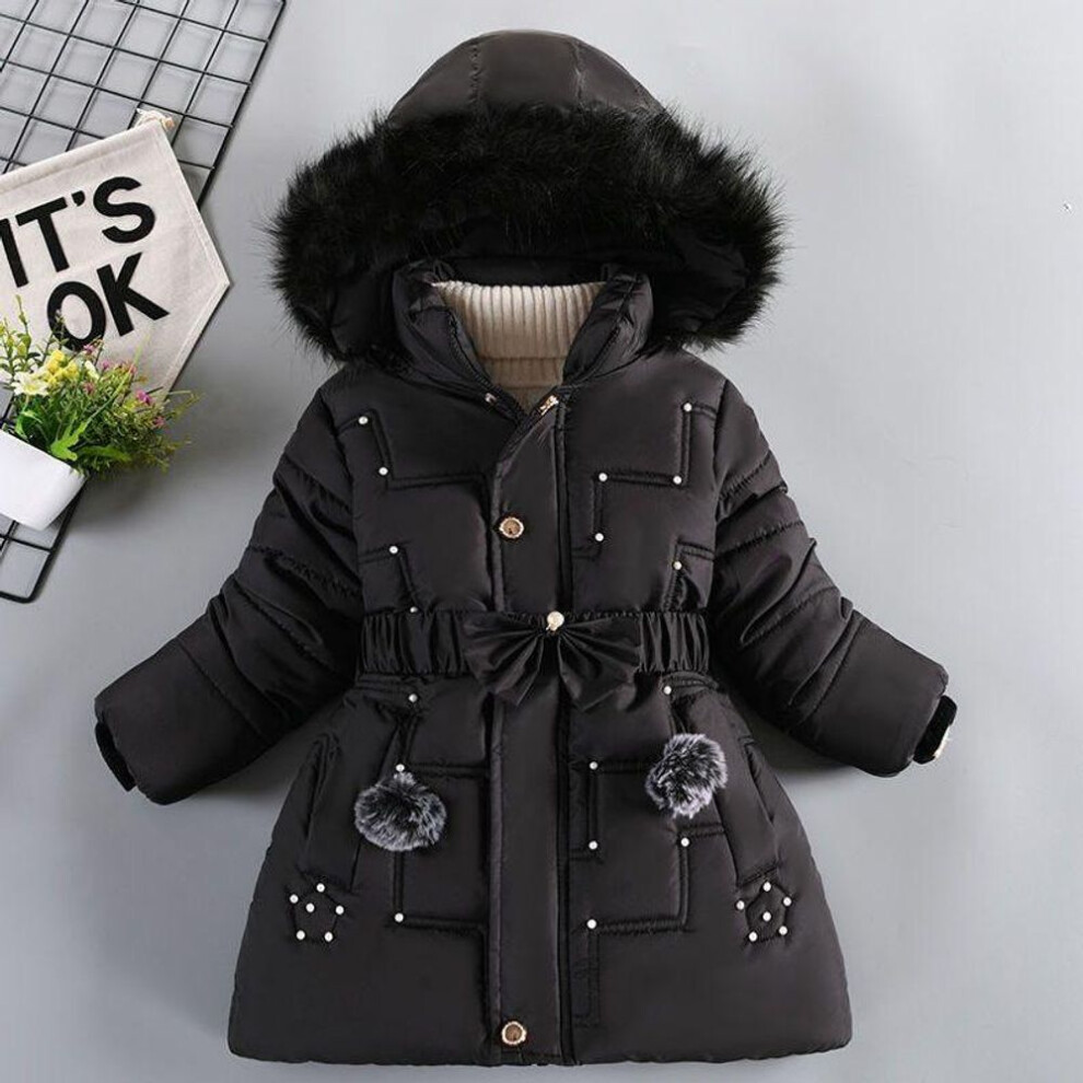 (black, 110cm) Girls&apos; Winter Clothing Velvet Padded Thickened Coat Fashion Girl Cotton-Padded Jacket