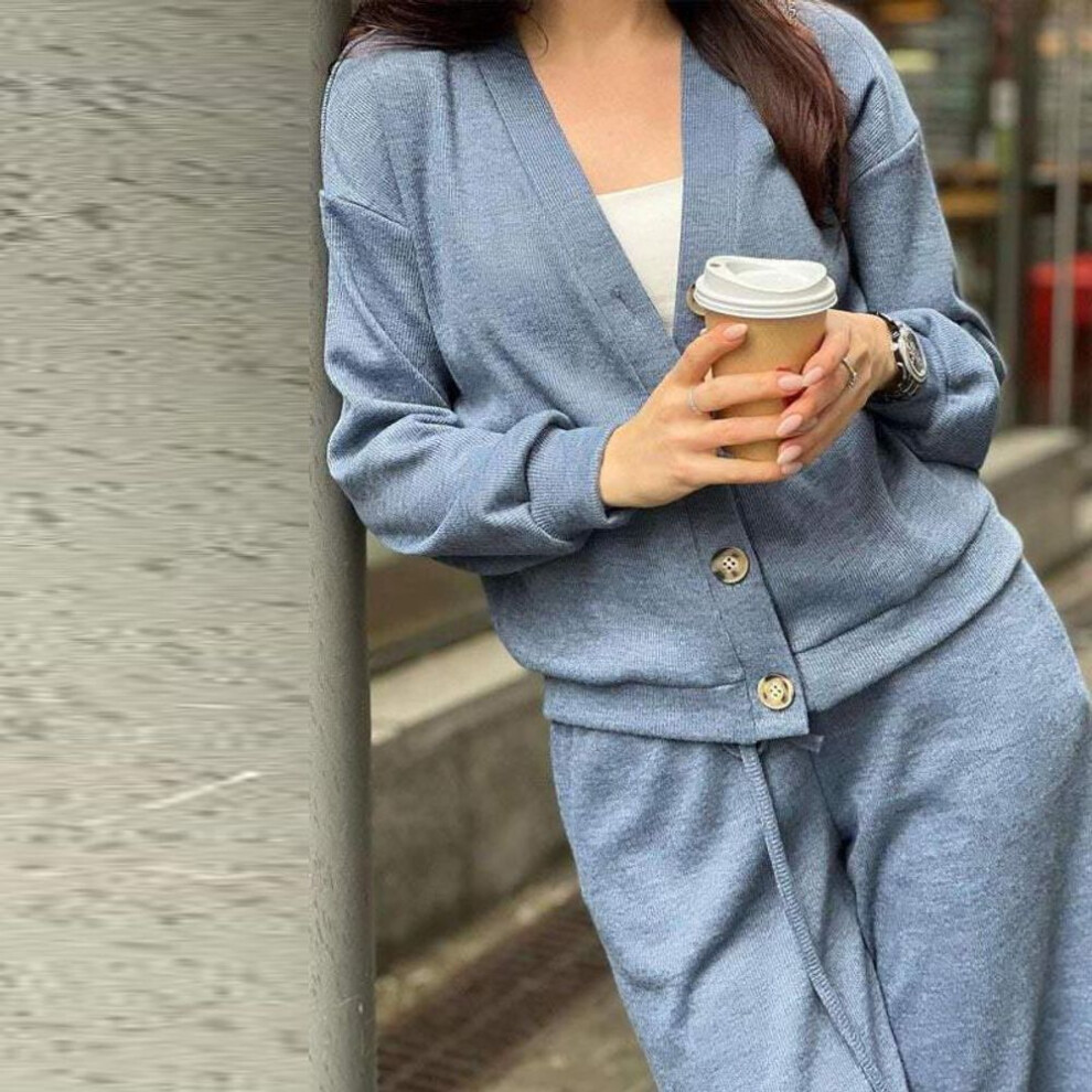 (as the picture, L) 2024 Fall and Winter New Fashion Single-breasted Casual Sports Suit Cardigan Top Lace-up Pants Two-piece Women&apos;s Clothing