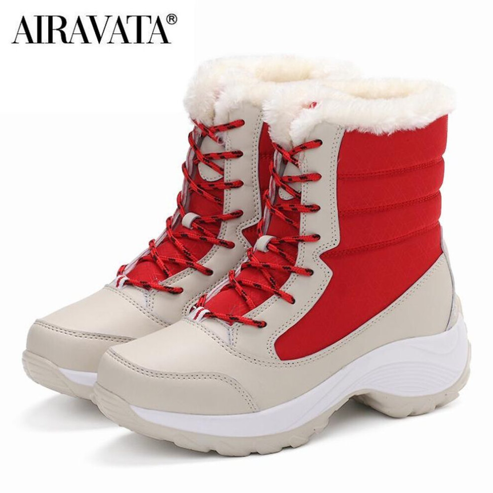 (beige,red, 40) Winter Casual Shoes Women&apos;s Suede Thicken Warm Snow Ankle Boots 4 Color Size 35-42