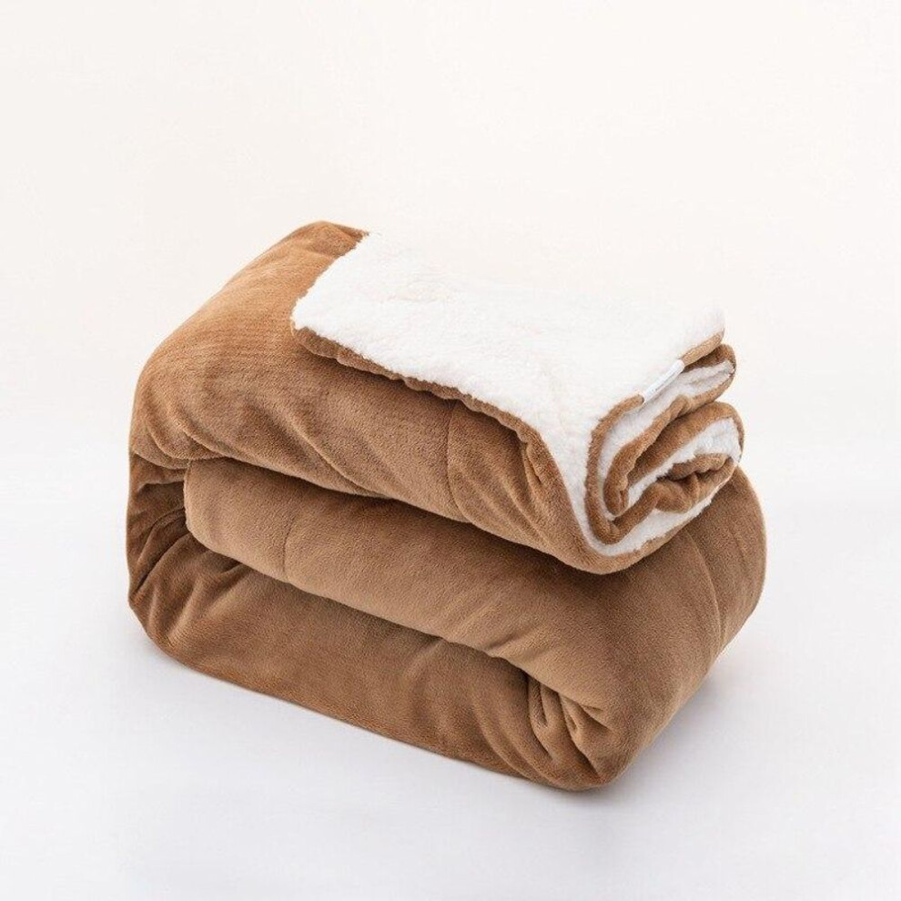 (khaki, 130x160cm) Winter Wool Blanket Adult Thick Warm Winter Double Sided Solid Color Travel Office Blanket Sofa