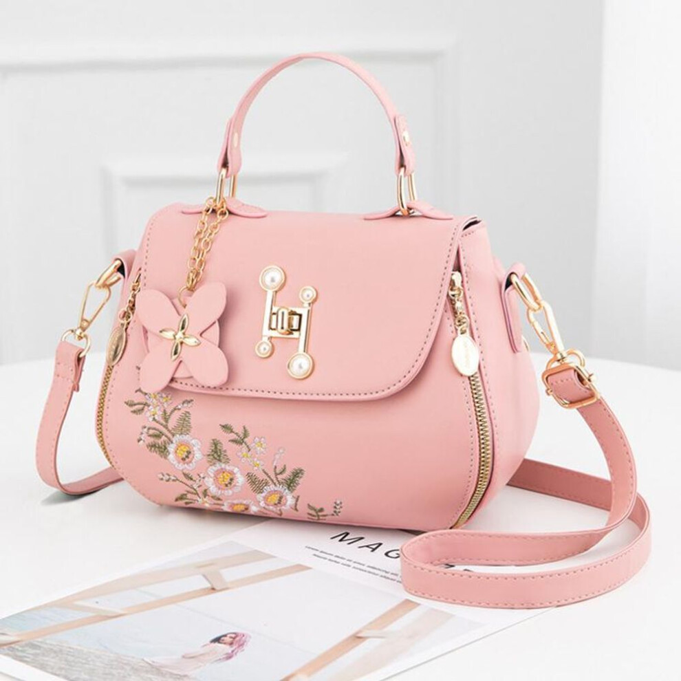 (pink, 24x13x18cm) Yogodlns Embroidered Handbag Women Bag New Network Red Fashion Crossbody Bag Versatile PU Leather Shoulder Bag