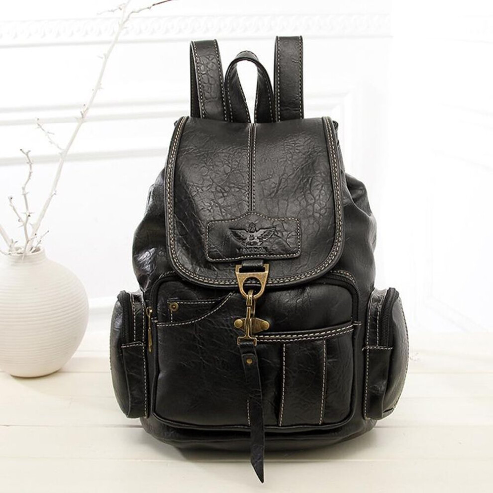 (black) Vintage Retro Women Backpack for Teenage Girls School Bags Large Drawstring Backpacks High Quality PU Leather Brown Bag