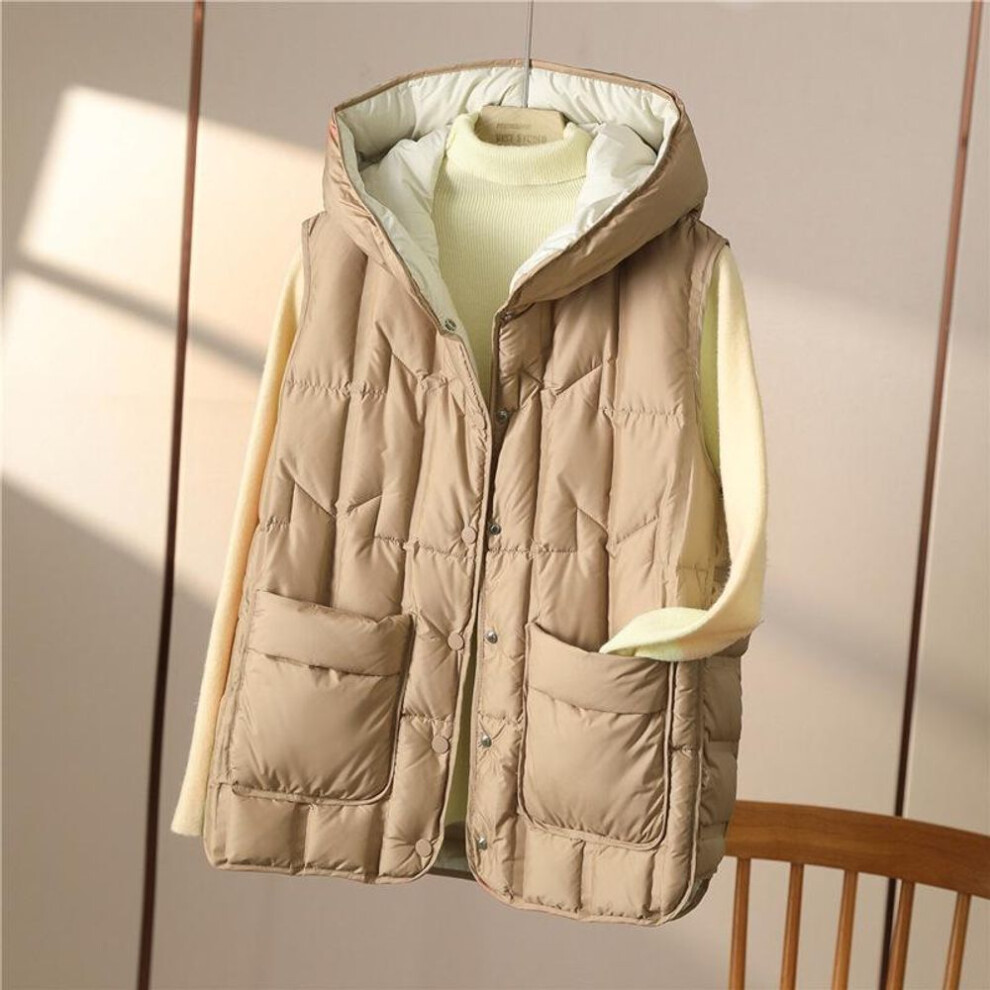 (khaki, S) Autumn Winter Warm Waistcoat Ladies Sleeveless Hooded Down Cotton Coats Women Outerwear Casual Puffer Vest Jacket