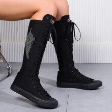 (black, 38) Women's Fashion Flat Canvas Sports Boots with Lace Inside Zipper