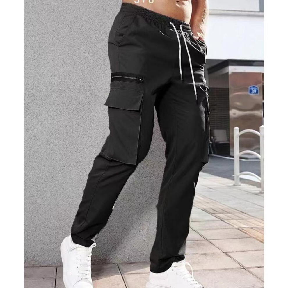 (black, M) Men Pants Solid Color Multi Pockets Straight Casual Cargo Pants for Daily Wear Men Trousers Tactical Pants Joggers Trousers
