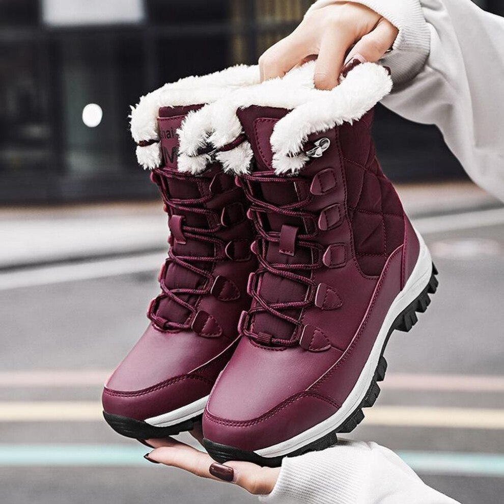 (red, 39) TUINANLE Ankle Boots Women Winter Shoes Keep Warm Non-slip Black Snow Boots Ladies Lace-up Plus Size 41 Boots