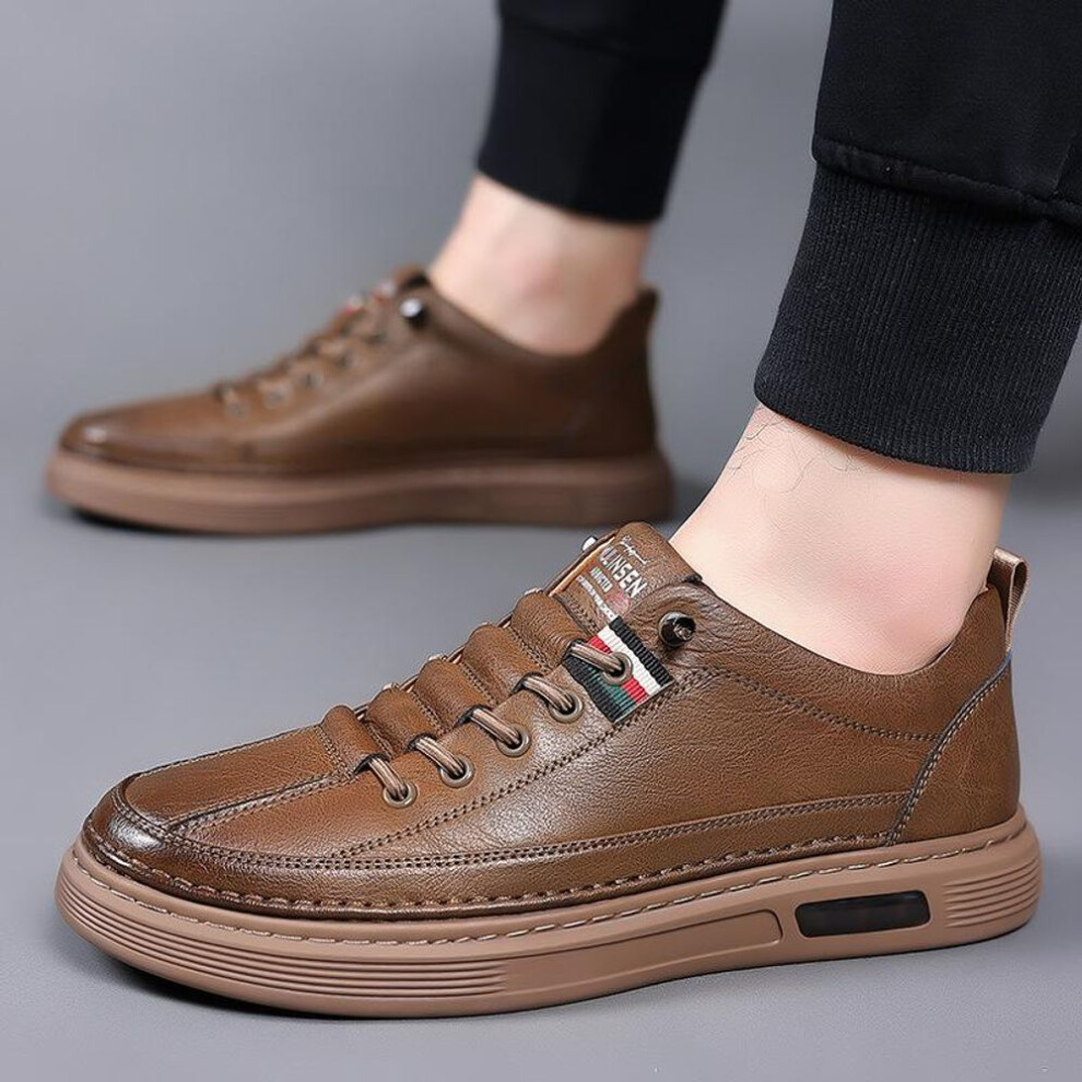 (brown, 41) Men&apos;s Shoes Spring and Autumn Style 2024 New Trend Versatile Men&apos;s Casual Shoes Board Shoes Leather Soft Sole Breathable Leather