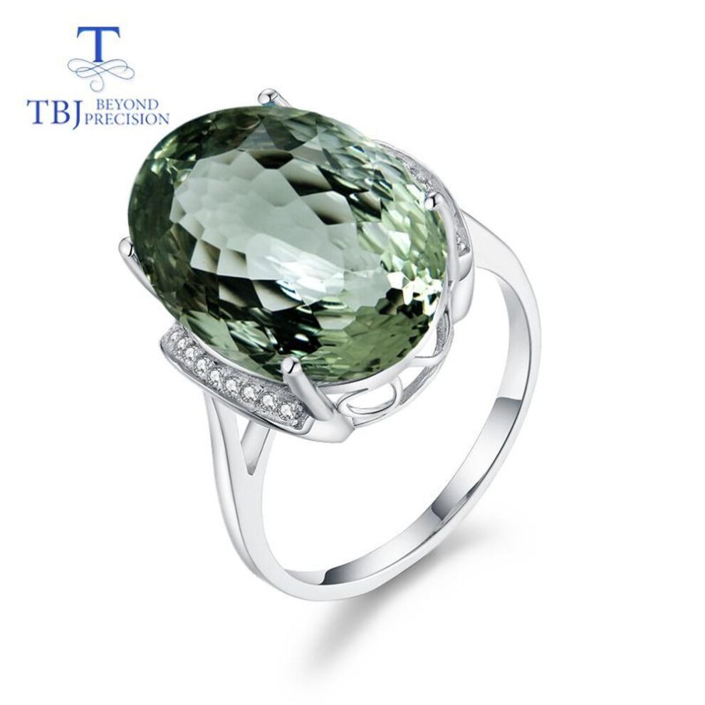 (green, us ring size 8#) Natural gemstone big green amethyst oval 13*18mm bird&apos;s nest cut ring 925 sterling silver fine jewelry for girls best gift