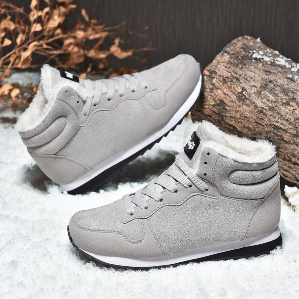 (grey, 38) Winter Snow Boots Men Plush Warm Women Boots Suede Leather Ankle Boot Comfortable Light Couple Waterproof Sneakers Big Size