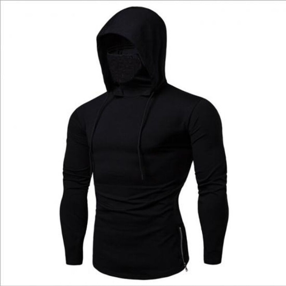 (black, M) 2024 New Men Solid Black Gray Hoodie Long Sleeve Hooded Sweatshirt for Man Sports Fitness Gym Running Casual Pullover Tops
