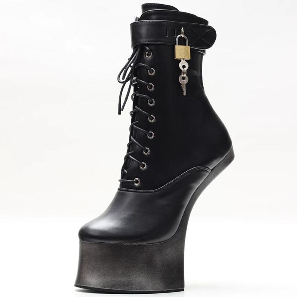 (silver, 45) New Fancy Ponyplay 7inch High Heel Lockable Bootfetish Sexy Ankle Platform Boots