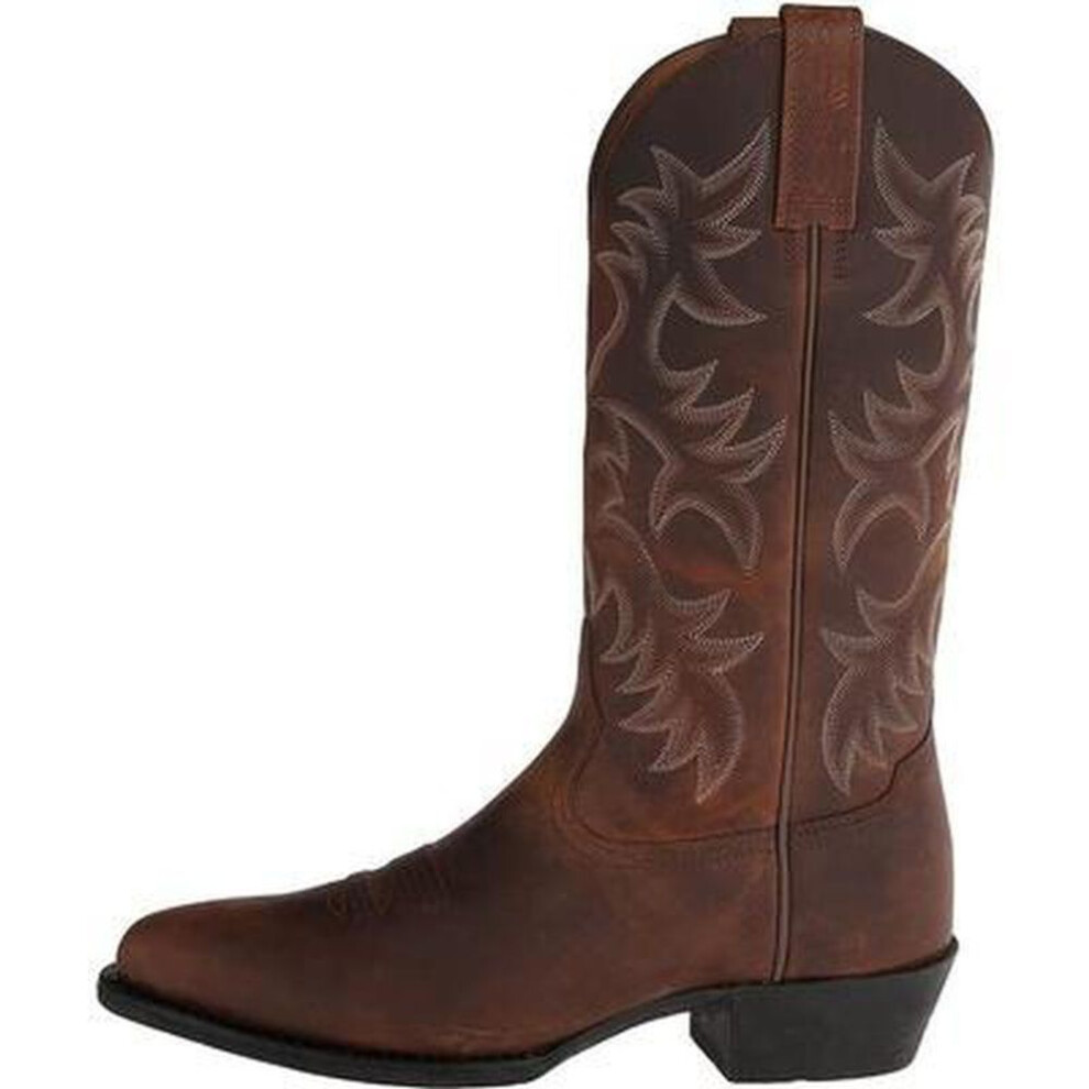 (brown, 39) Men&apos;s Retro Distressed Western Boots Leather Cowboy Boots Embroidery Tall Boots Chunky Heel Pointed Toe Knight Boots Botas Masculinas