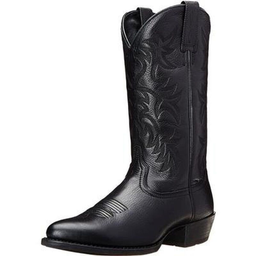 (black, 38) Men&apos;s Retro Distressed Western Boots Leather Cowboy Boots Embroidery Tall Boots Chunky Heel Pointed Toe Knight Boots Botas Masculinas
