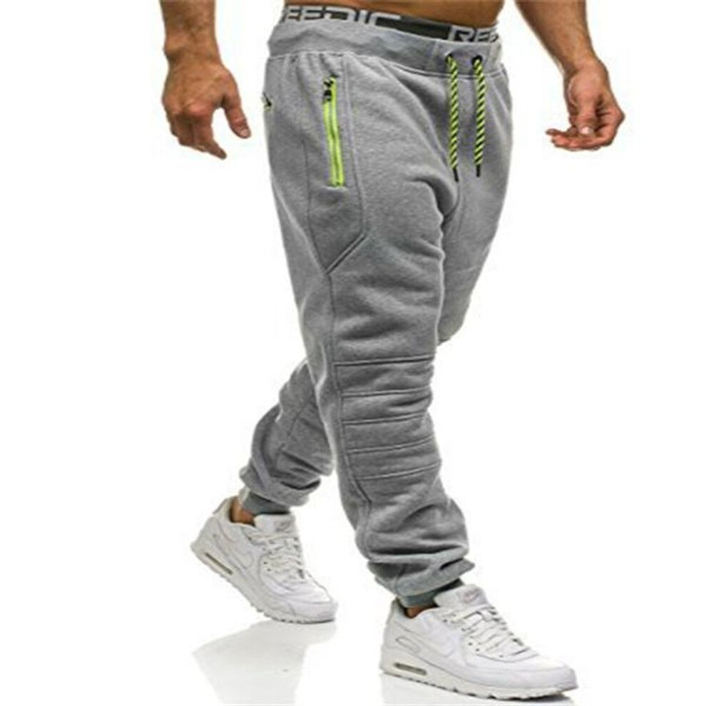 (light grey, M) New Fashion Mens Solid Color Casual Trousers Sports Sweatpants